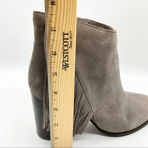 Arturo Chiang-Taupe Tan Leather fringe heel ankle bootie 7 - Picture 4 of 8